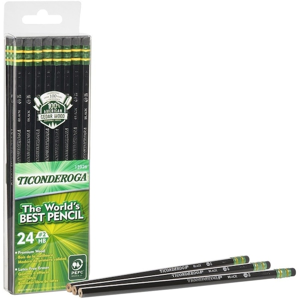 Ticonderoga Pencils, No. 2, BK Woodcase, 24/BX, BK Lead/Eraser DIX13926 - main